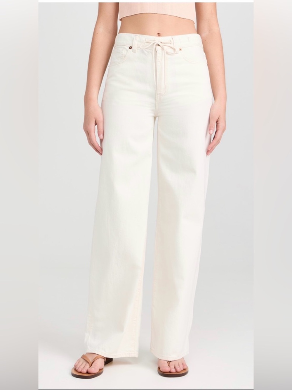 Madewell Sz 29 Drawstring Edition Superwide-Leg Jeans White Premium Denim $128